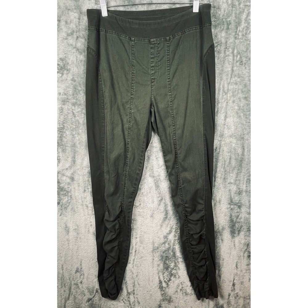 XCVI WEARABLES Pull On Ruched Pants Womens Large Olive Green Twill Alexa Legging